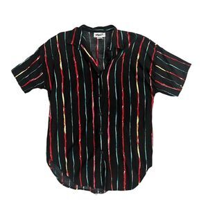 Vintage 90s Krazy Kat Striped Short Sleeve Button Down Shirt Lk Abstract Painted